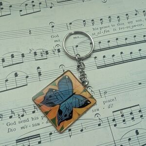 Butterfly Keychain with Blue and Orange Design
